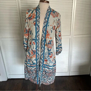 CHICO'S DUSTER KIMONO CARDIGAN BARREL SLEEVE FLORAL RISING BLOOM cream blue 2